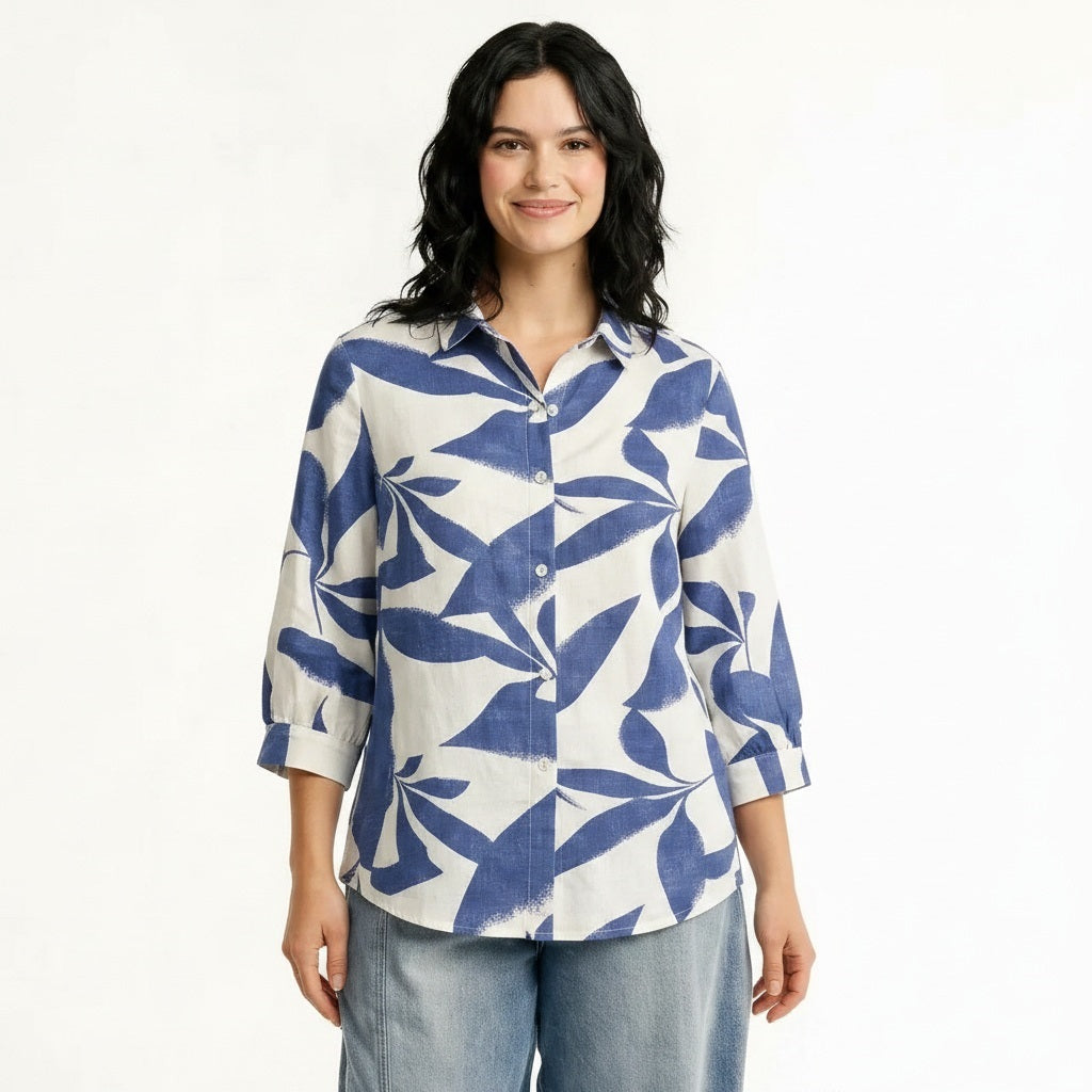 Women Denim Floral Printed Casual Shirt