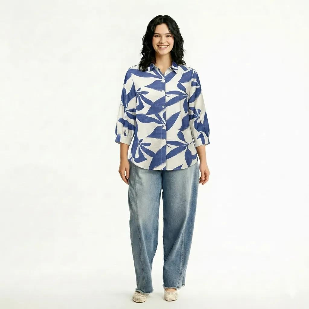 Women Denim Floral Printed Casual Shirt