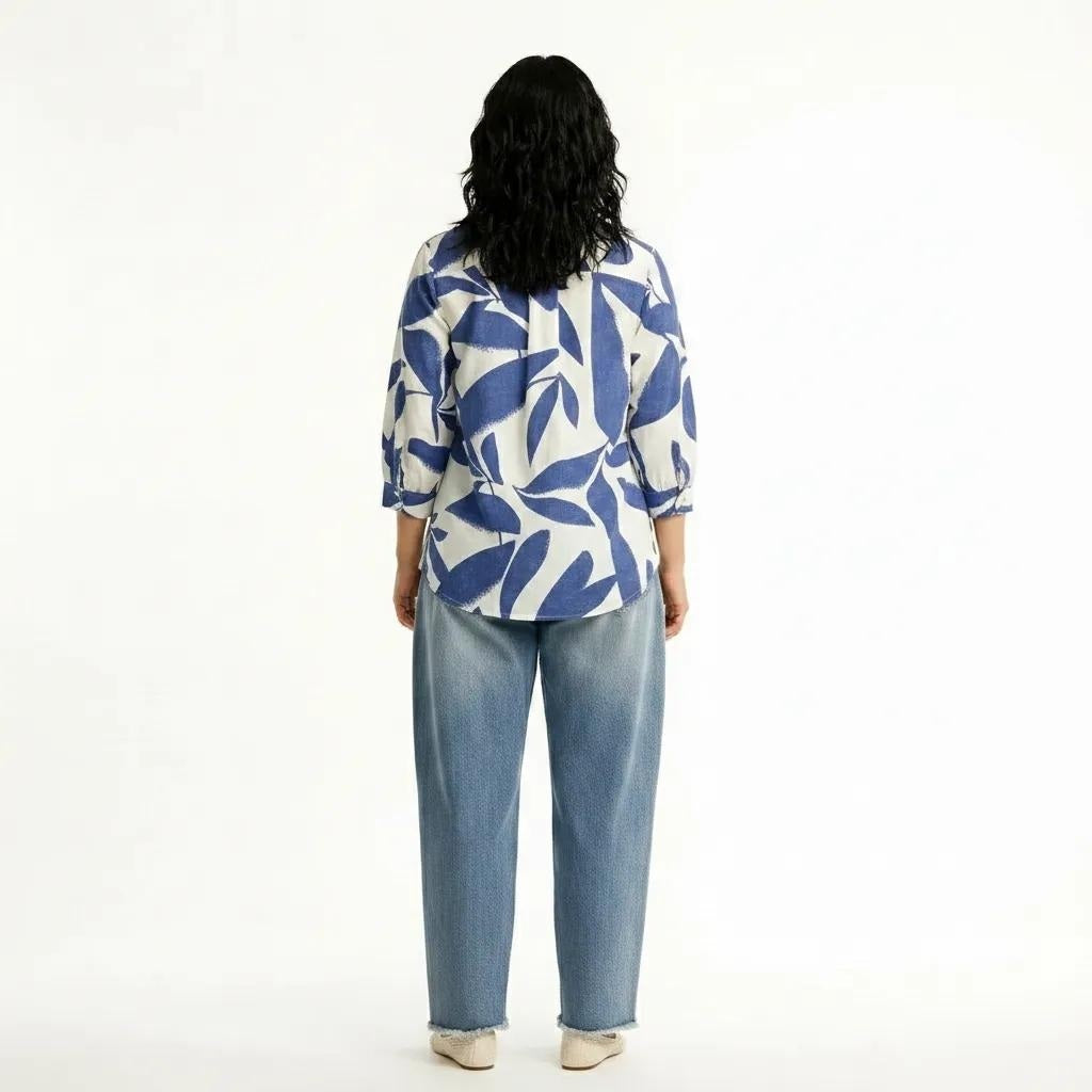 Women Denim Floral Printed Casual Shirt