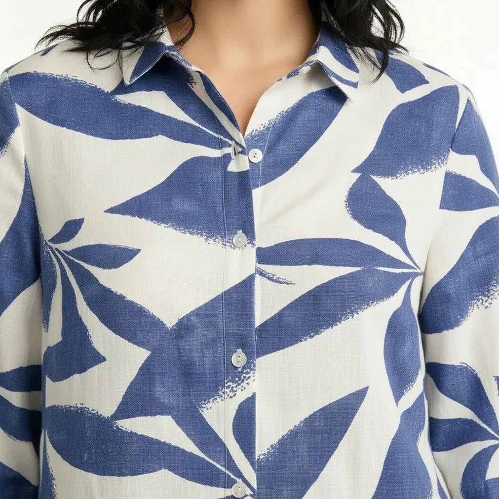 Women Denim Floral Printed Casual Shirt