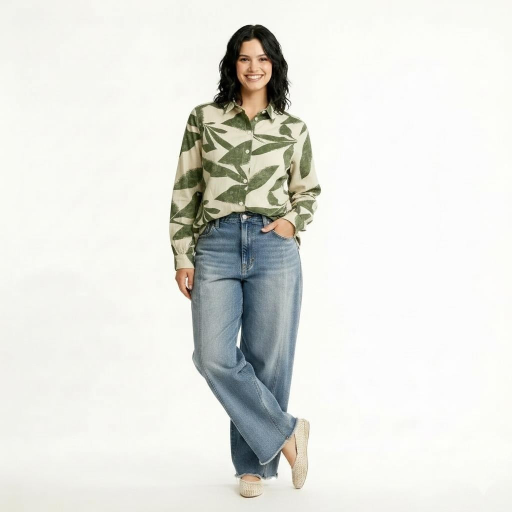 Women Olive Floral Printed Casual Shirt