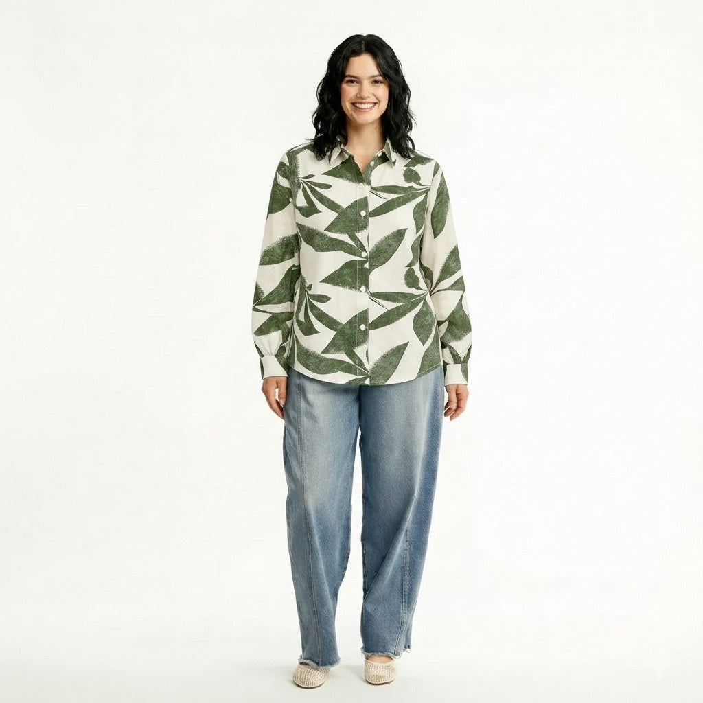 Women Olive Floral Printed Casual Shirt
