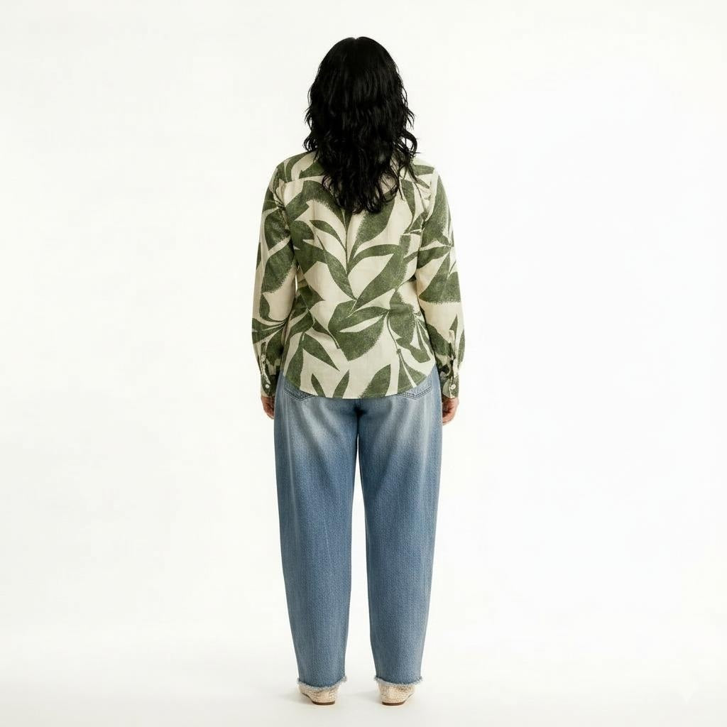 Women Olive Floral Printed Casual Shirt