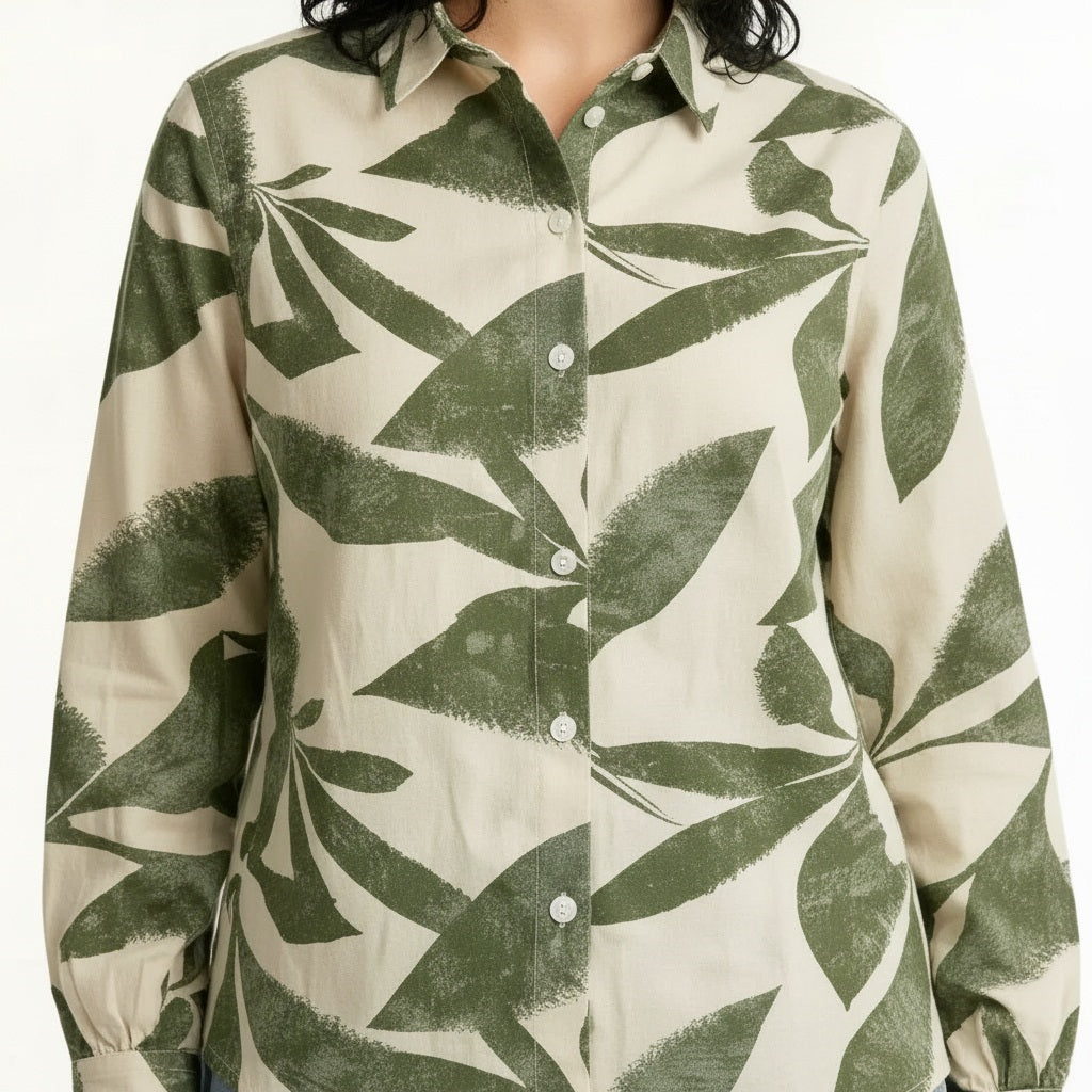 Women Olive Floral Printed Casual Shirt
