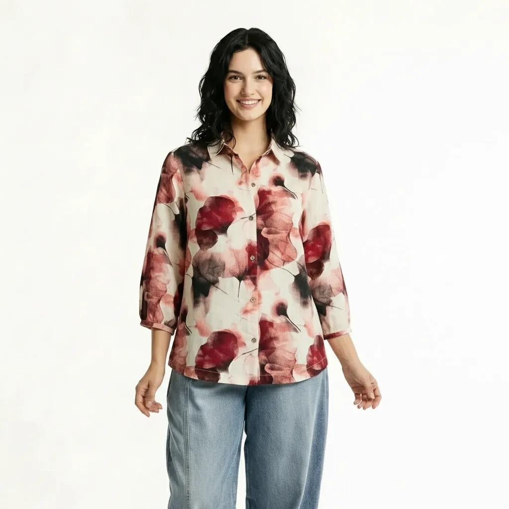 METTLE Women Rose Floral Printed Casual Shirt