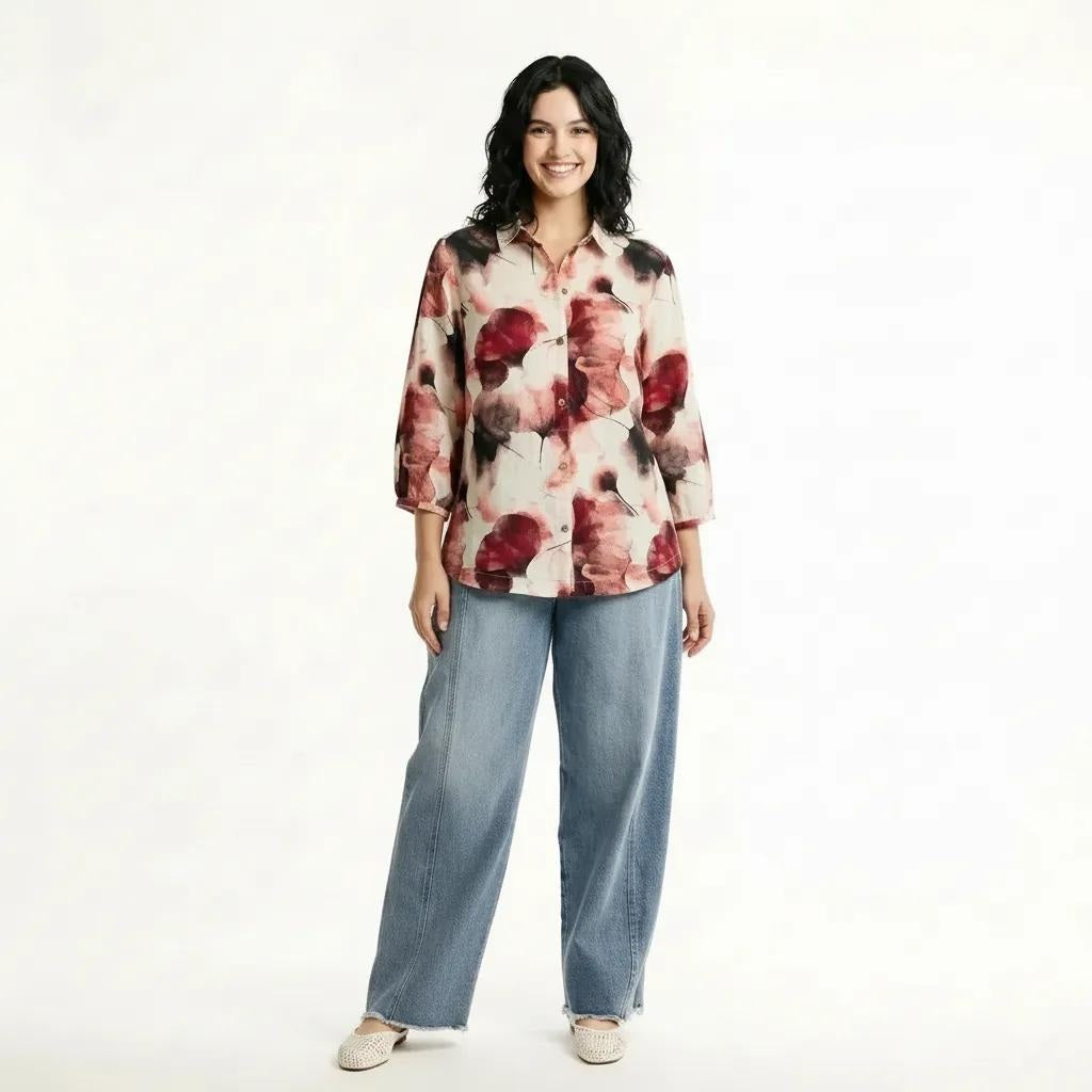 METTLE Women Rose Floral Printed Casual Shirt