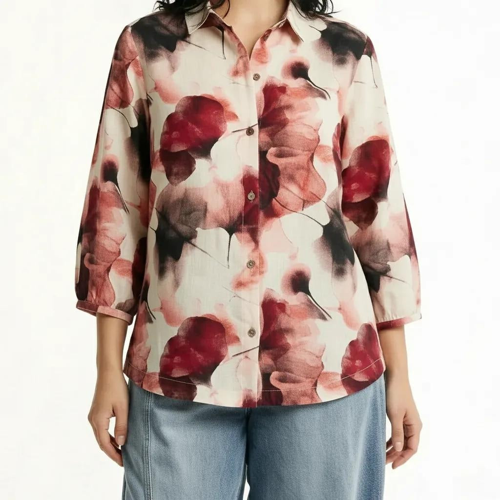 METTLE Women Rose Floral Printed Casual Shirt