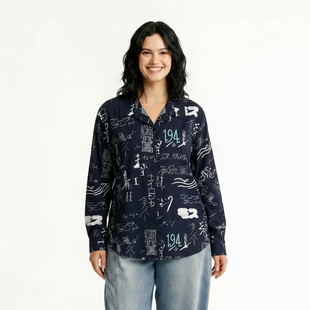 Women Charcoal Printed Casual Shirt