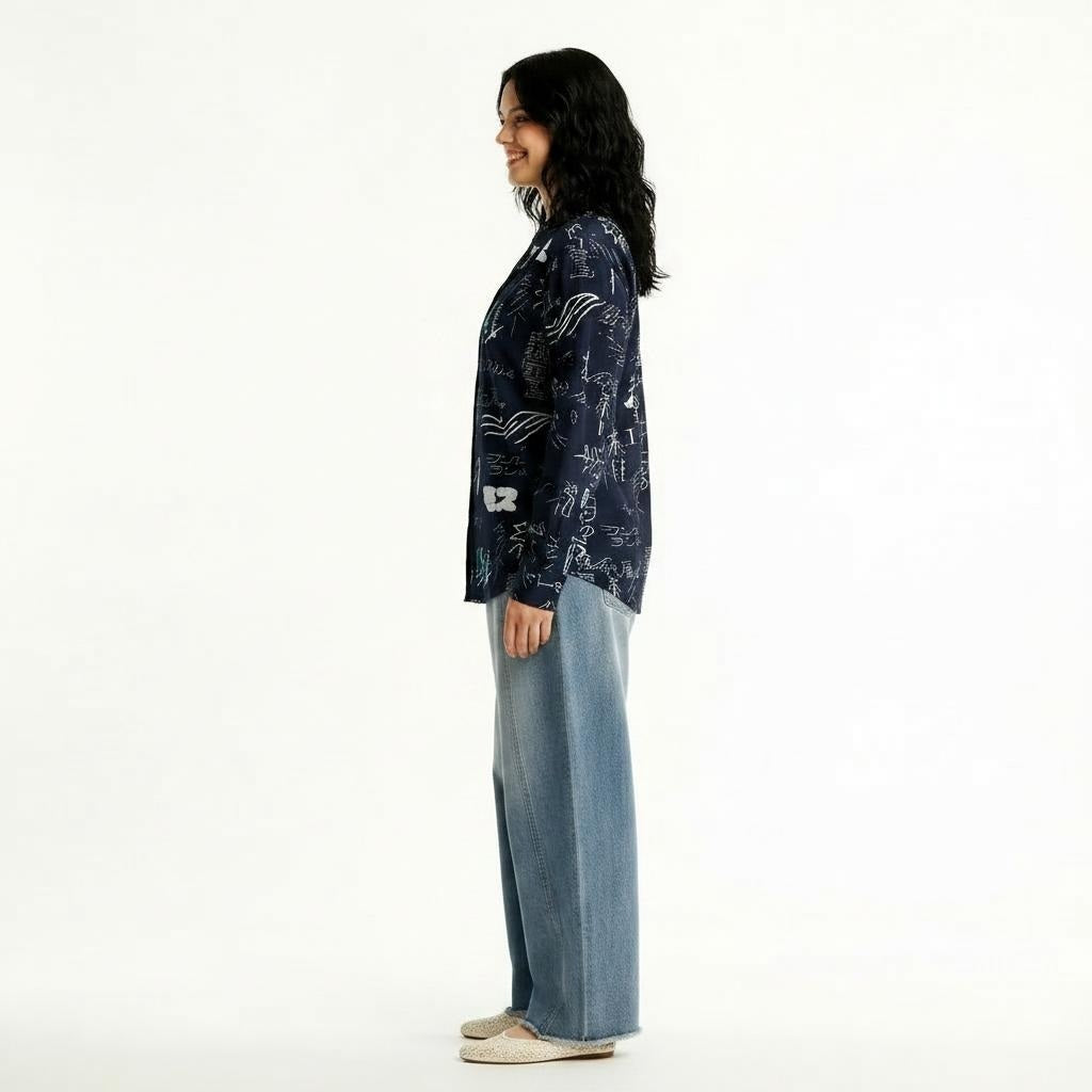 Women Charcoal Printed Casual Shirt