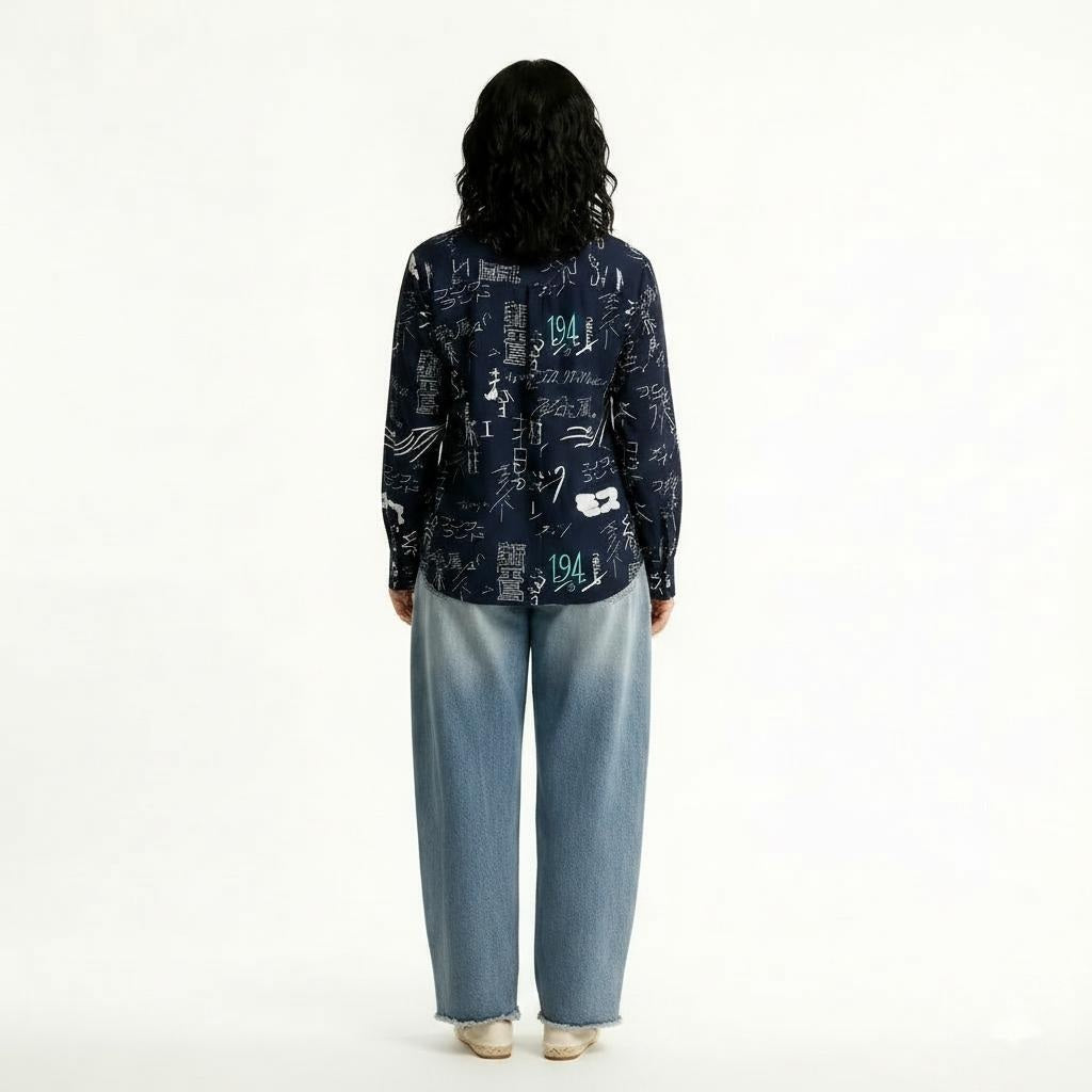 Women Charcoal Printed Casual Shirt