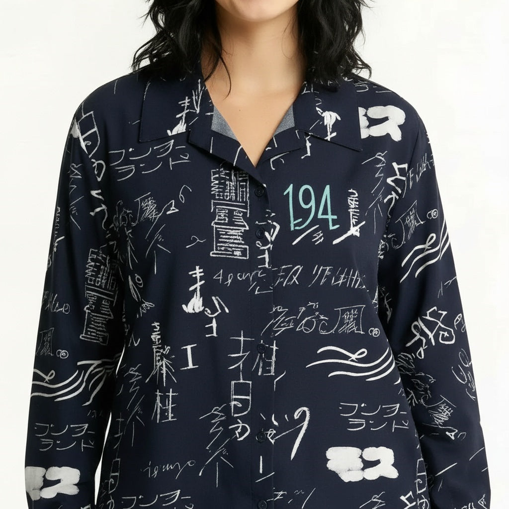 Women Charcoal Printed Casual Shirt