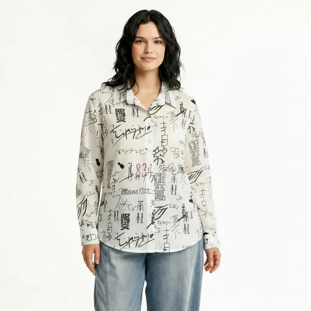 Women Off White Printed Casual Shirt