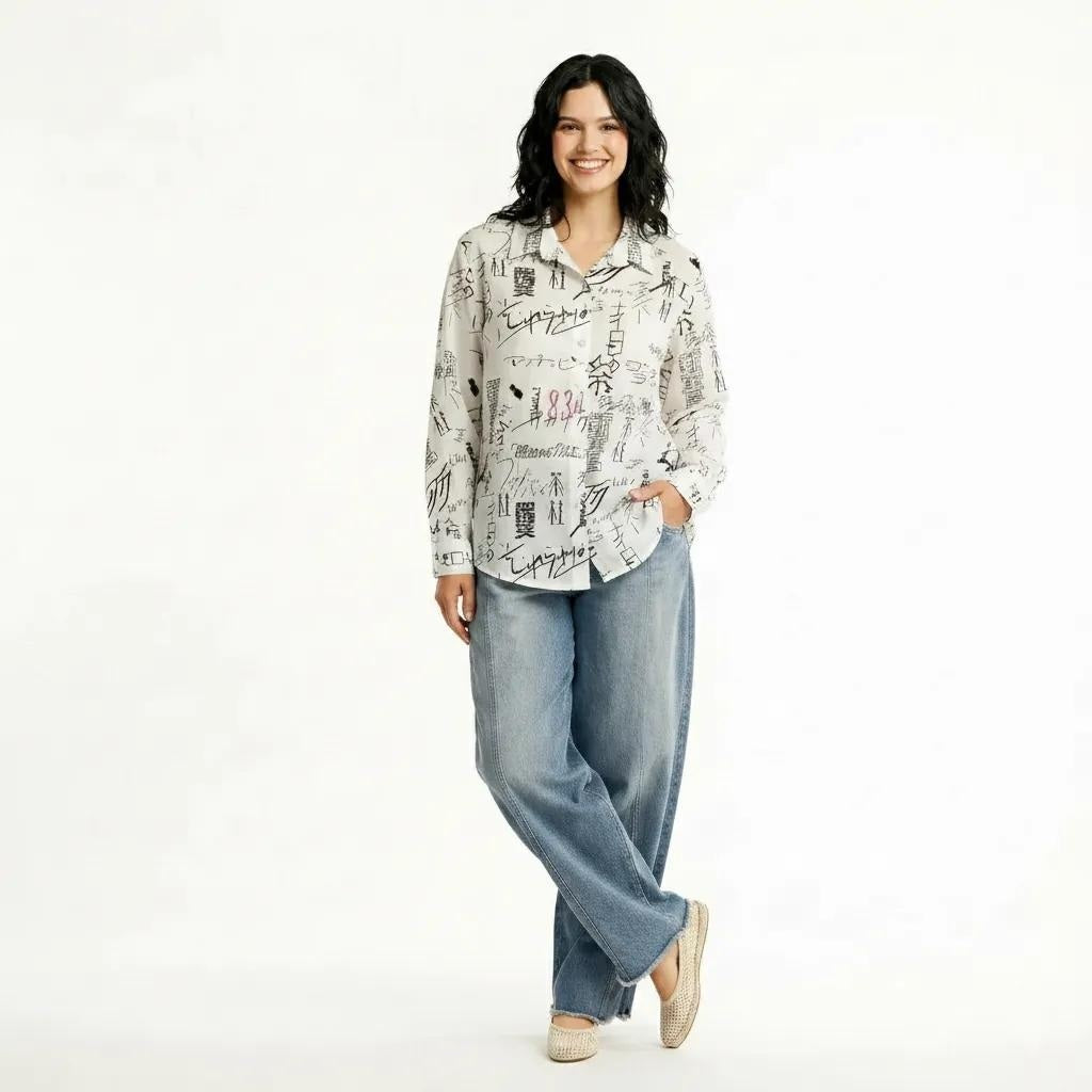 Women Off White Printed Casual Shirt