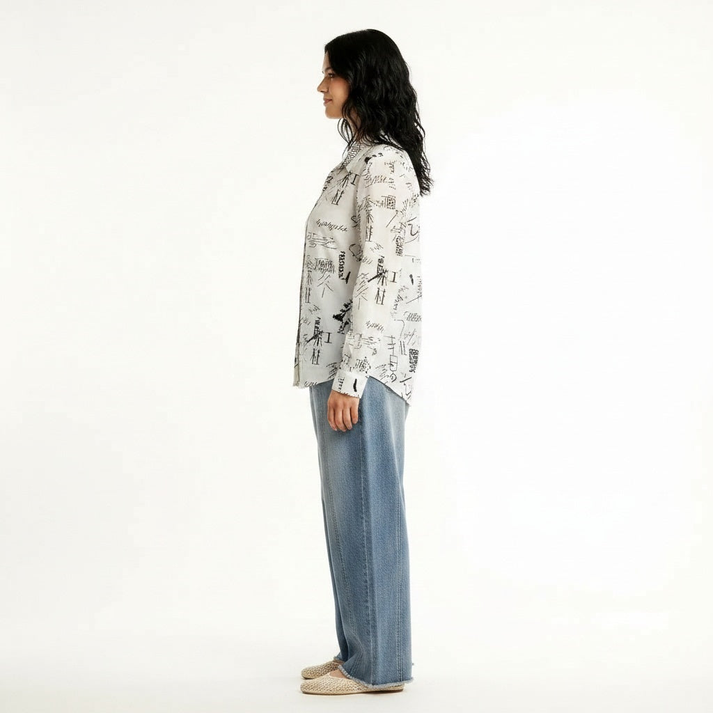 Women Off White Printed Casual Shirt