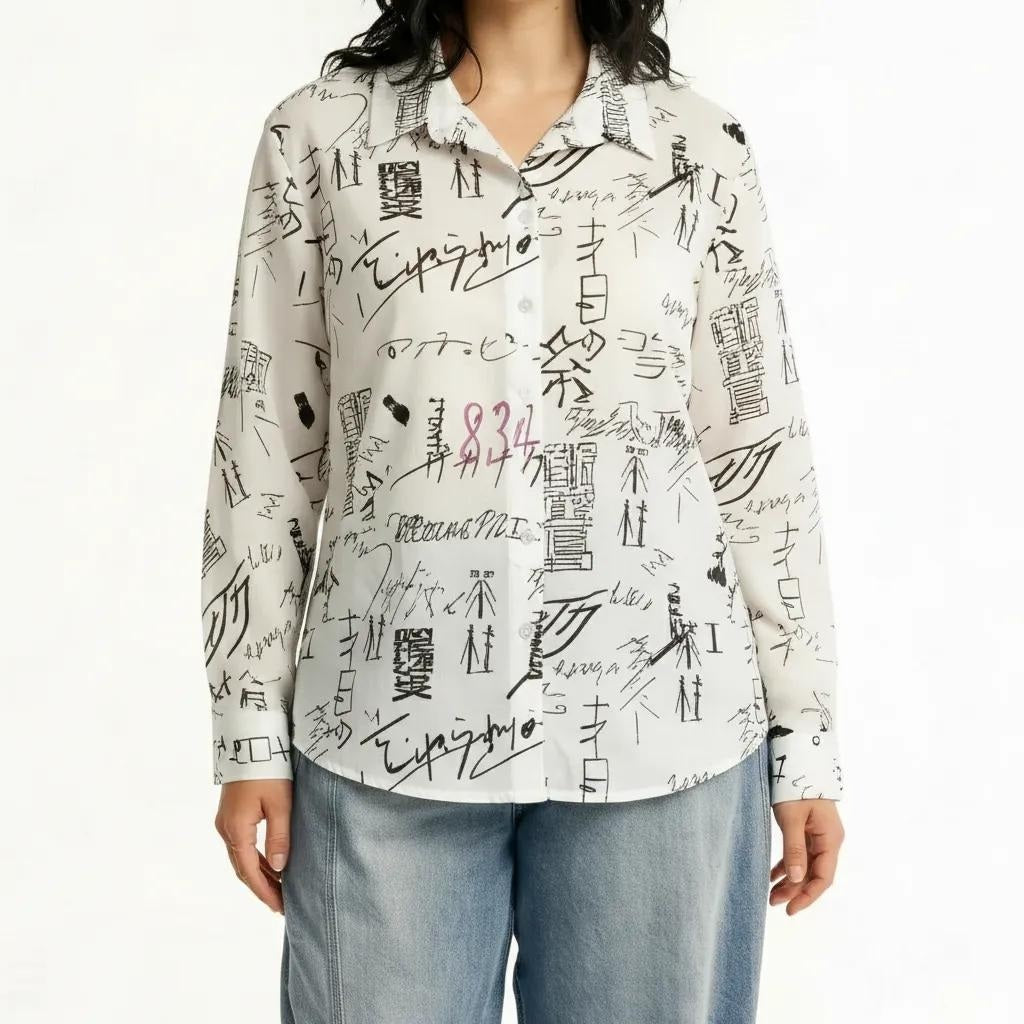 Women Off White Printed Casual Shirt