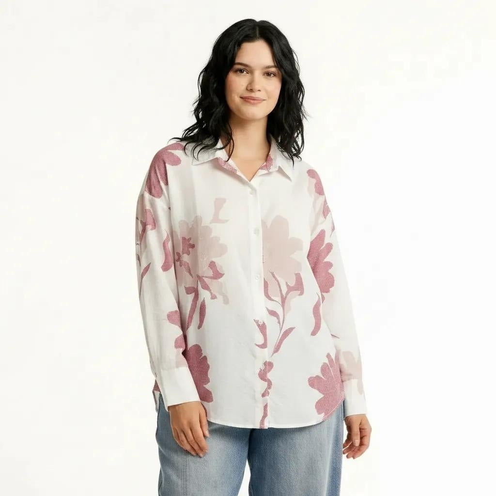 Women Hot Pink Floral Printed Casual Shirt