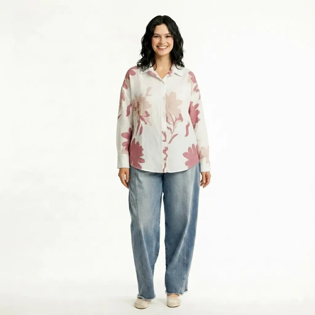 Women Hot Pink Floral Printed Casual Shirt