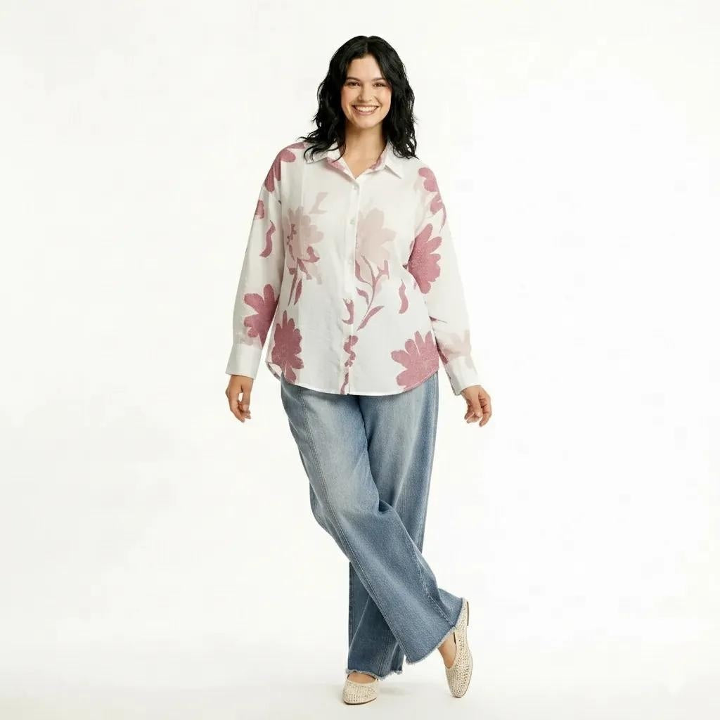 Women Hot Pink Floral Printed Casual Shirt