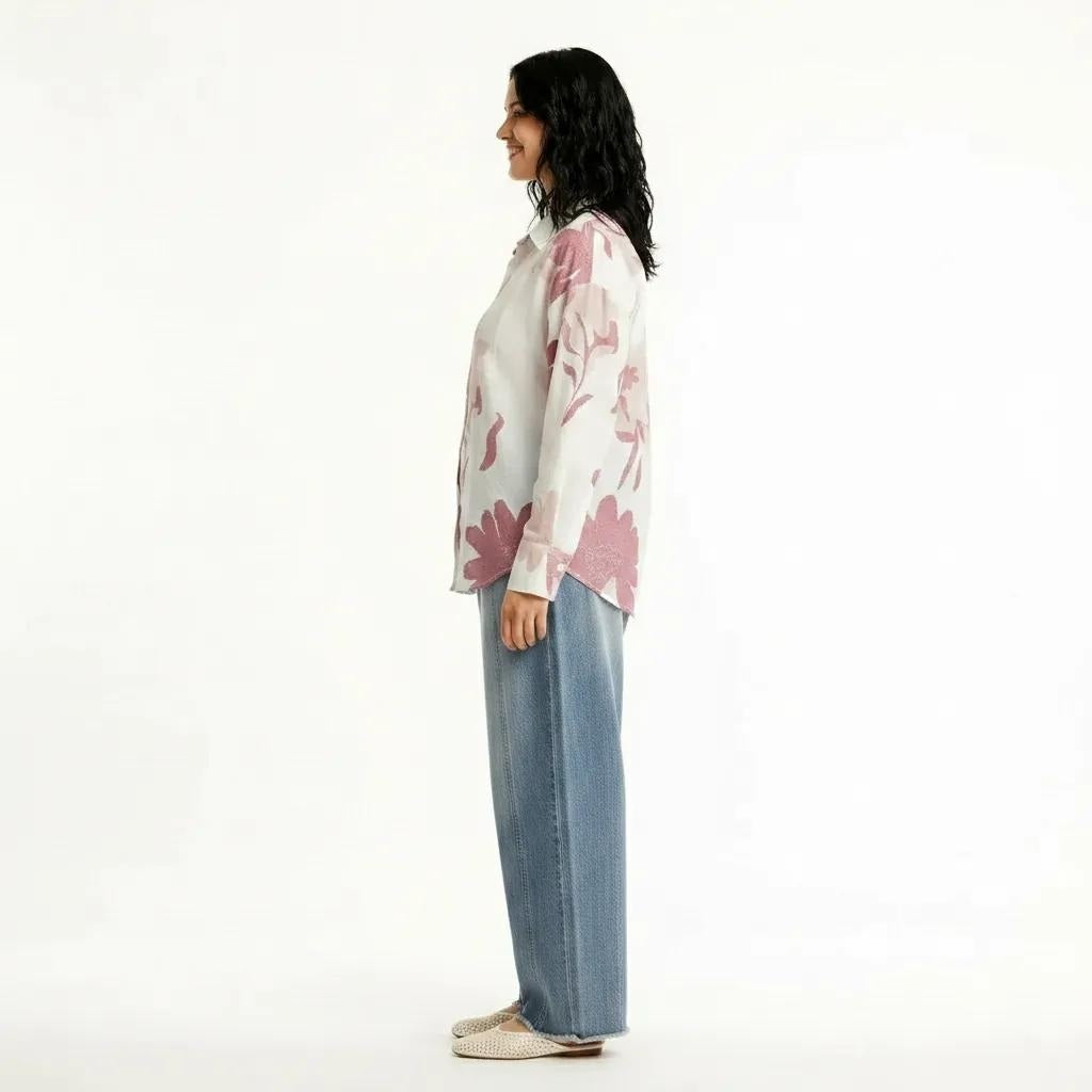 Women Hot Pink Floral Printed Casual Shirt