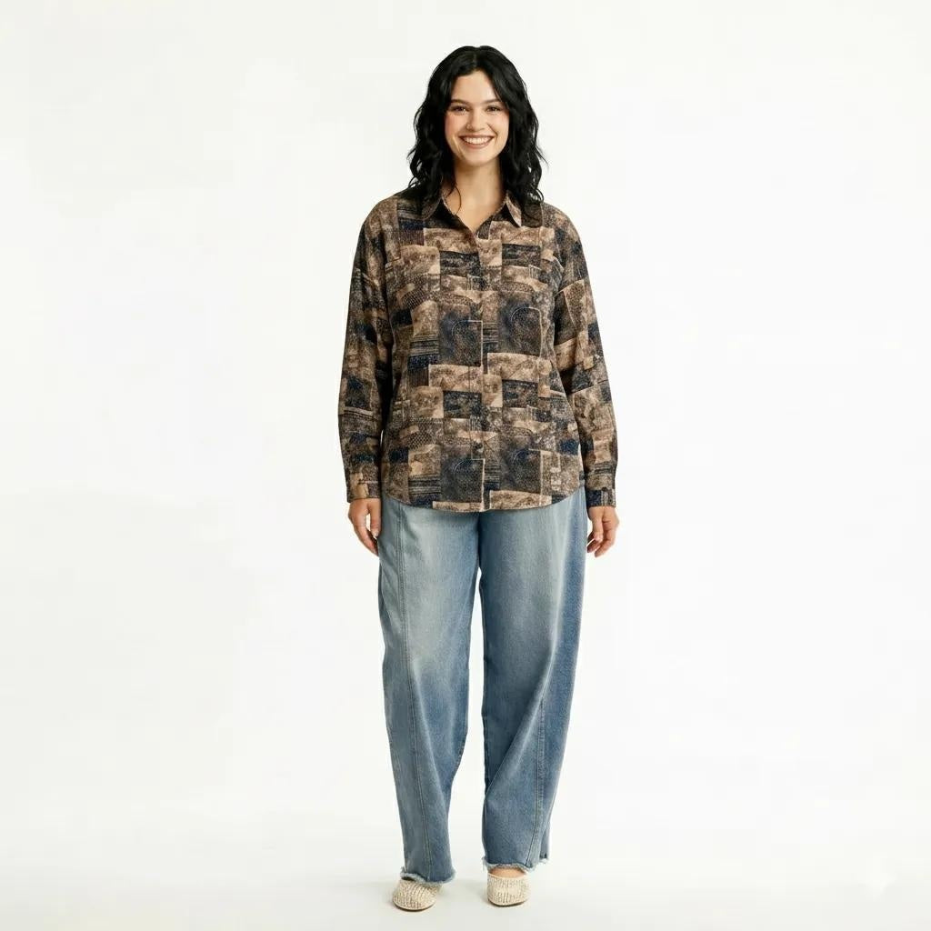 Women Coffee Printed Casual Shirt
