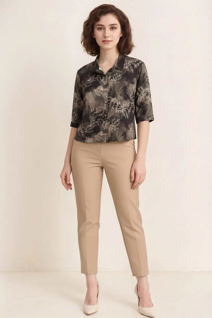 Women Dark Olive Printed Casual Shirt
