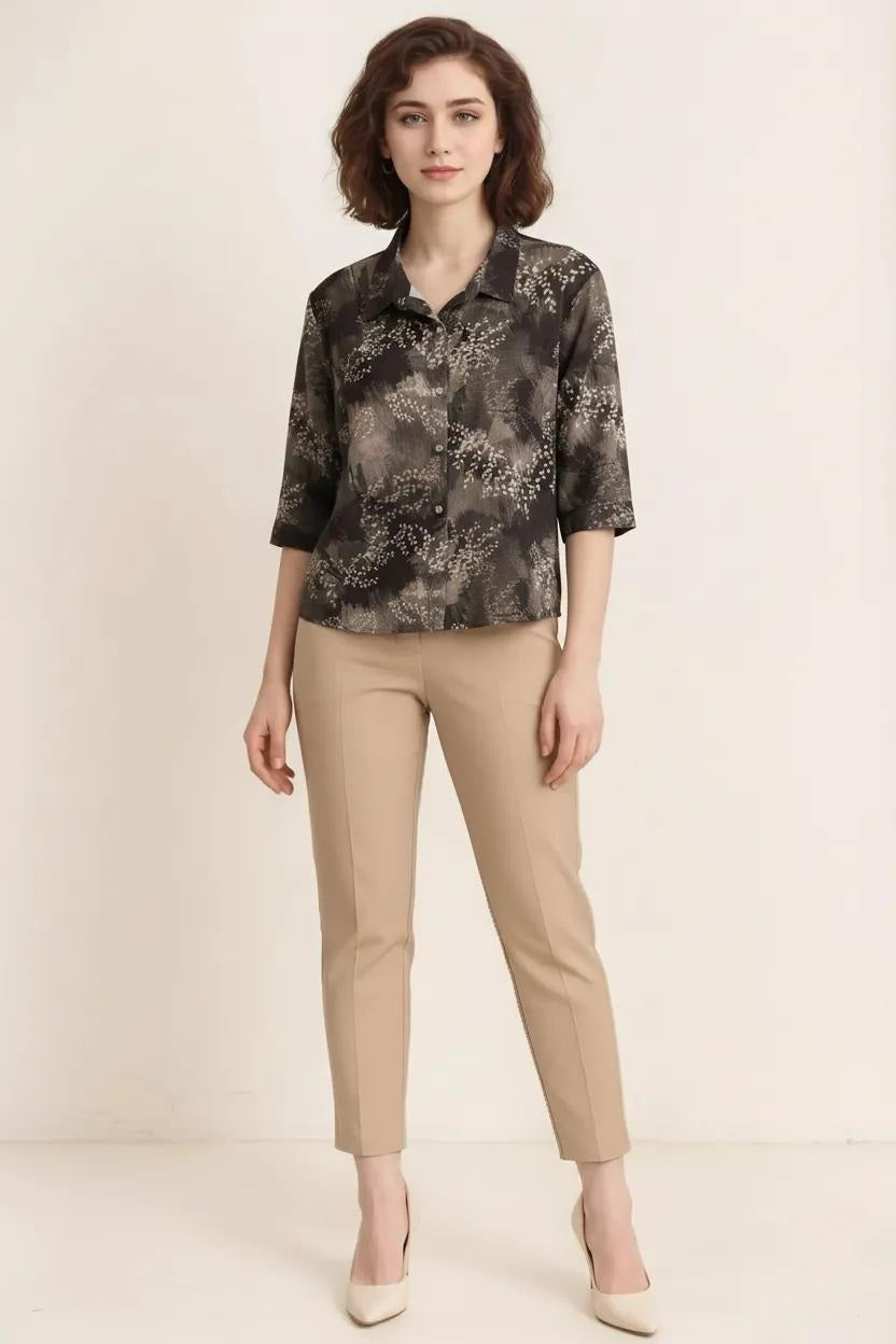 Women Dark Olive Printed Casual Shirt