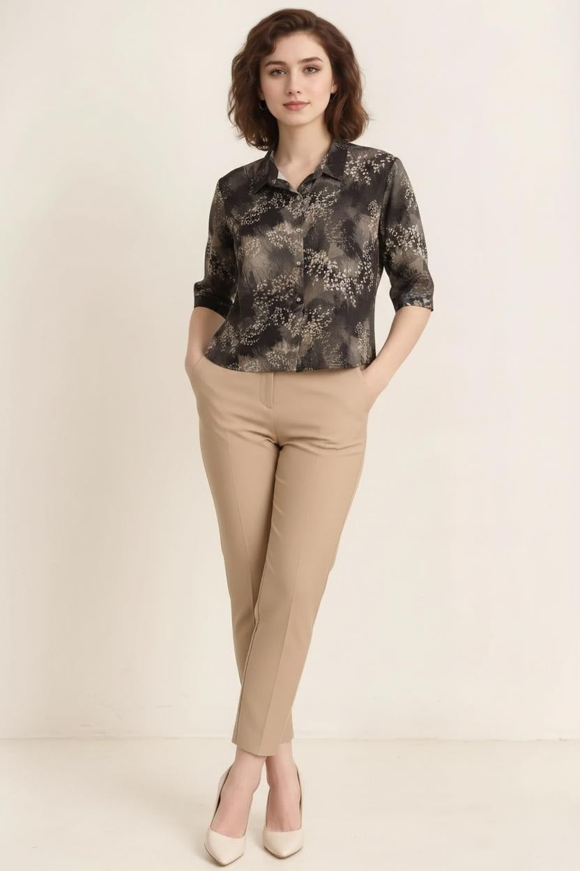 Women Dark Olive Printed Casual Shirt