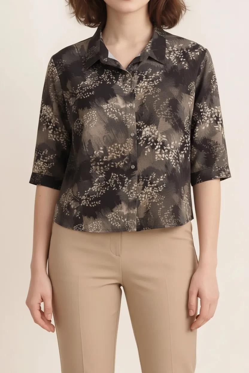 Women Dark Olive Printed Casual Shirt