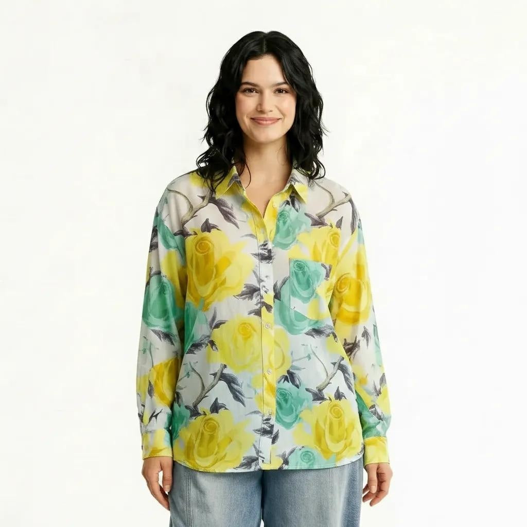 Women Lemon Floral Printed Casual Shirt