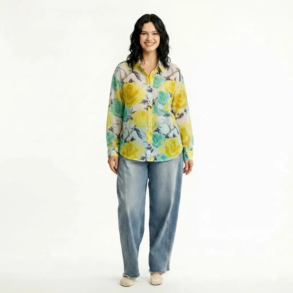 Women Lemon Floral Printed Casual Shirt
