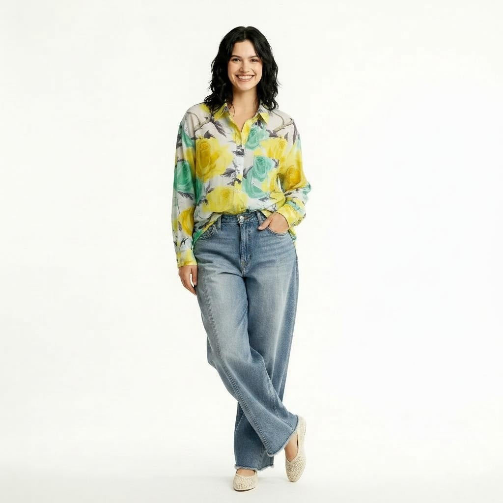 Women Lemon Floral Printed Casual Shirt