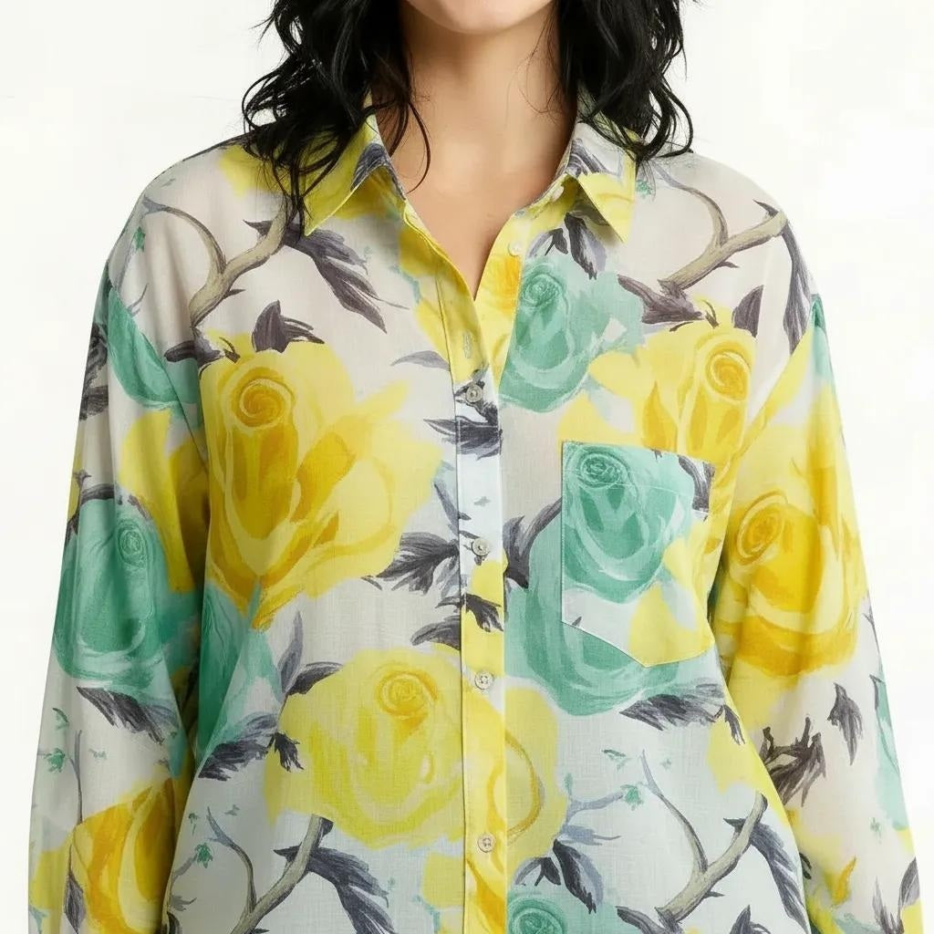 Women Lemon Floral Printed Casual Shirt