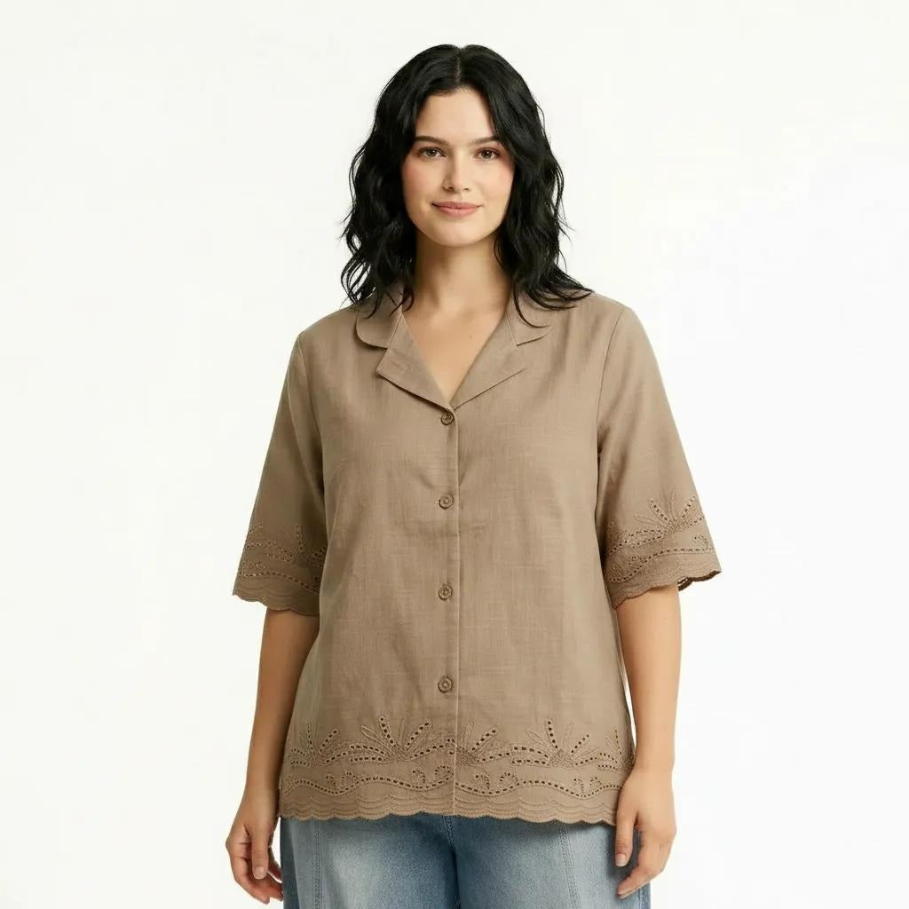 Women Malt Spread Collar Cotton Shirt