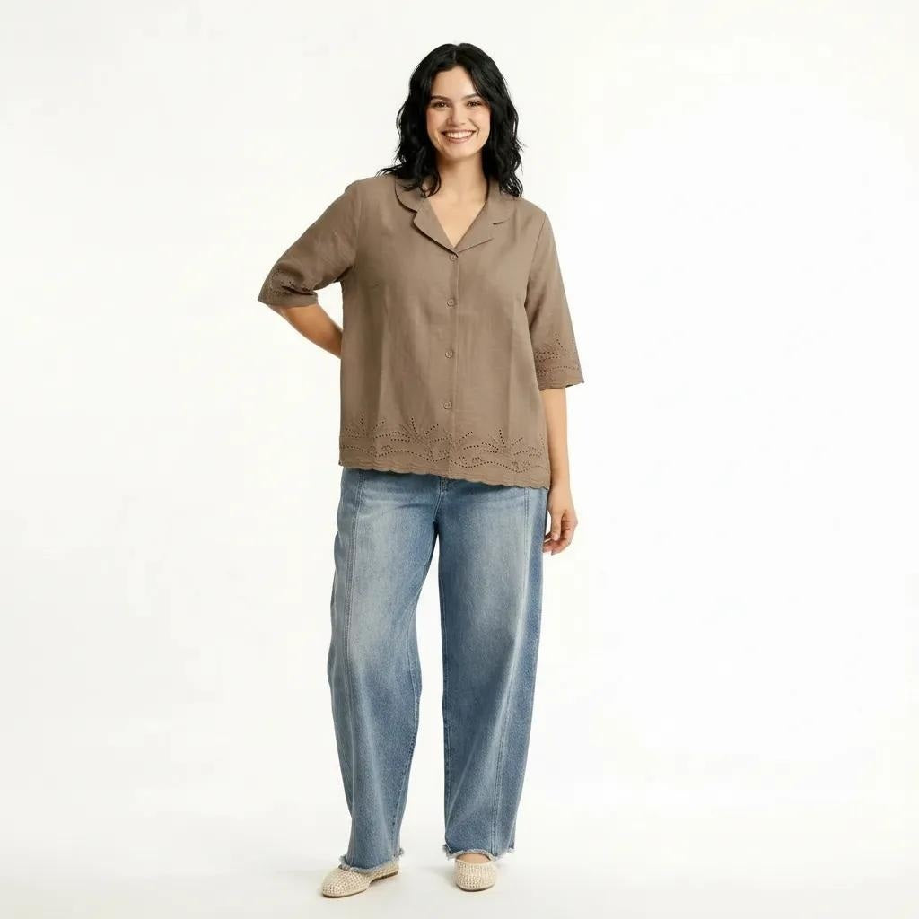 Women Malt Spread Collar Cotton Shirt