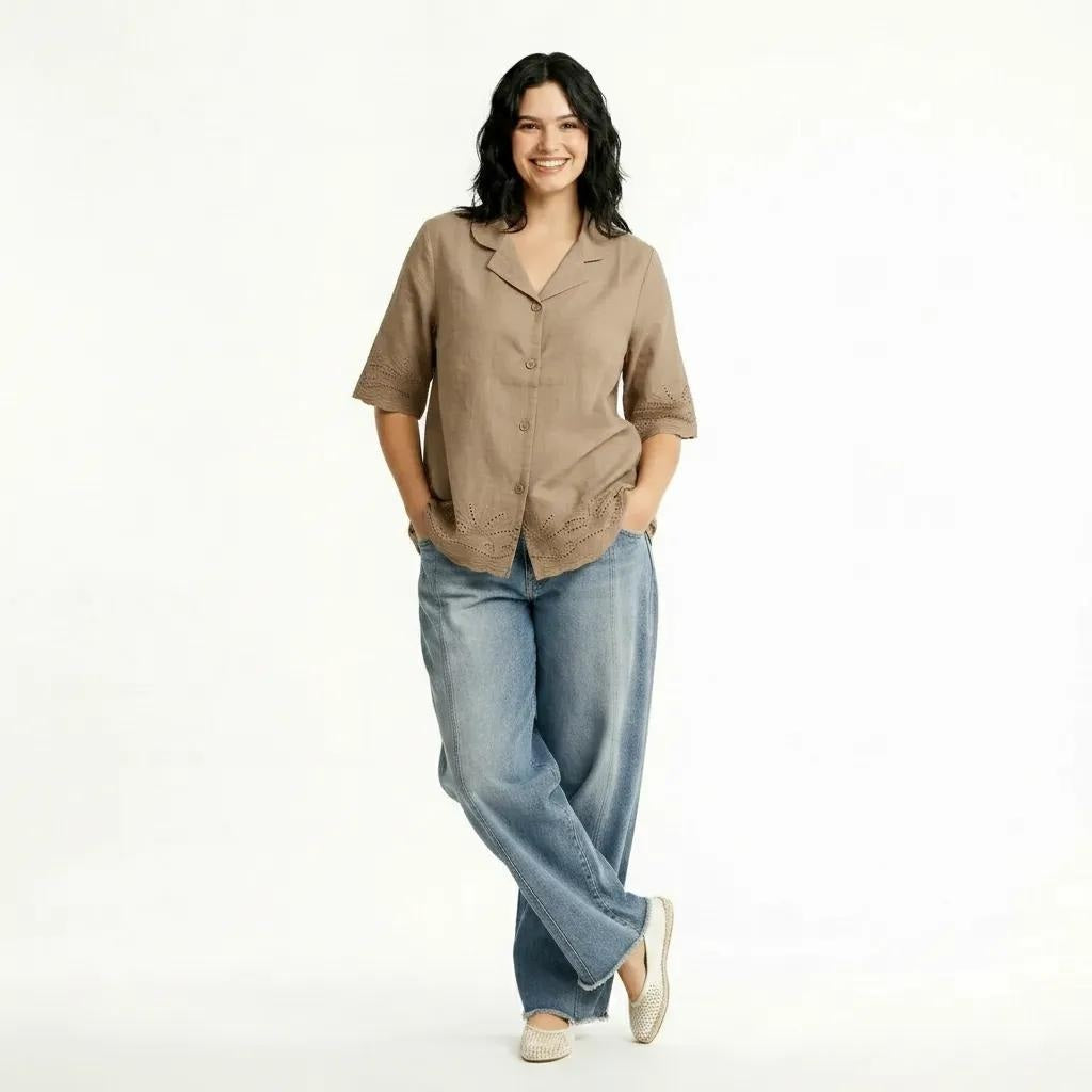 Women Malt Spread Collar Cotton Shirt