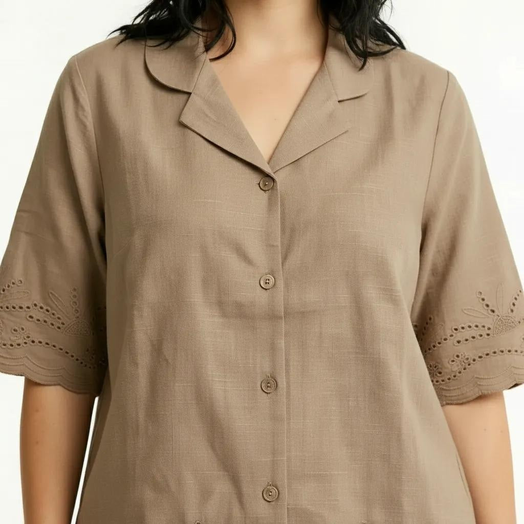 Women Malt Spread Collar Cotton Shirt