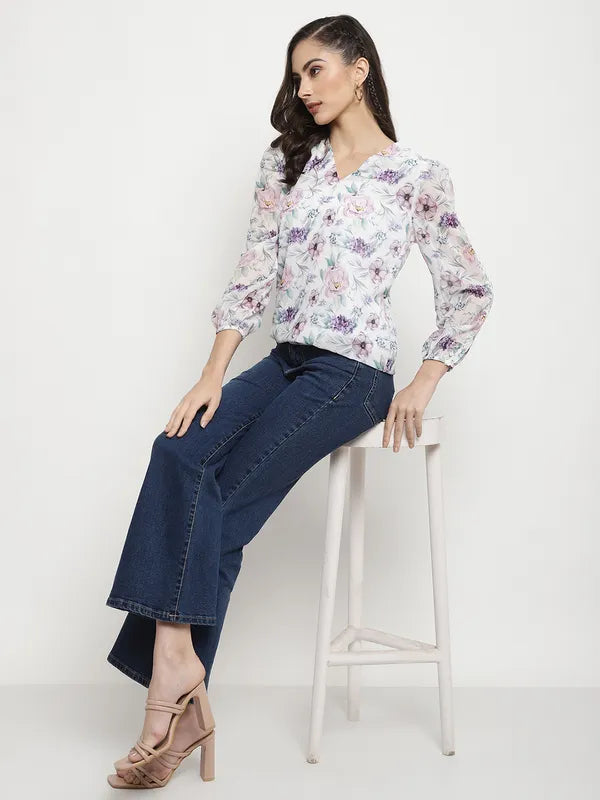 Mettle Floral Print Cotton Shirt Style Top