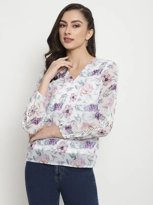 Mettle Floral Print Cotton Shirt Style Top