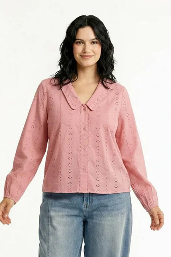 Women Embroidered Peter Pan Collar Cotton Top