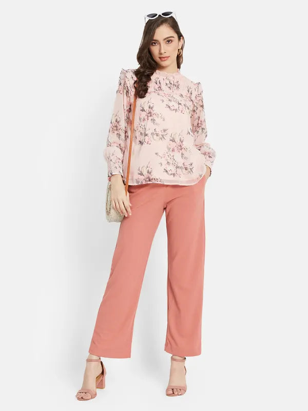 Ruffled Neck Floral Top