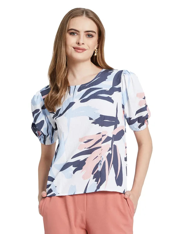 Mettle Floral Print Puff Sleeve Cotton Top