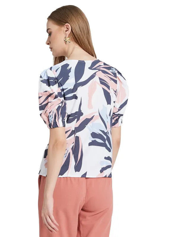 Mettle Floral Print Puff Sleeve Cotton Top