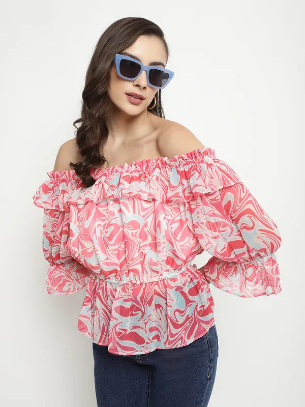 Mettle Abstract Printed Off-Shoulder Top