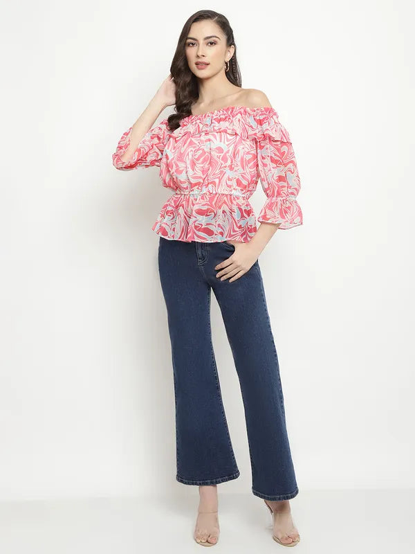 Mettle Abstract Printed Off-Shoulder Top