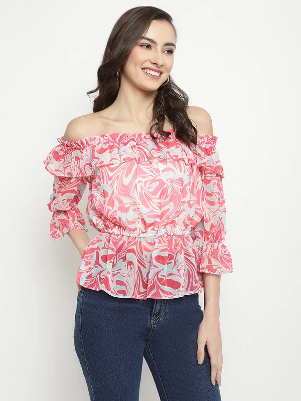 Mettle Abstract Printed Off-Shoulder Top