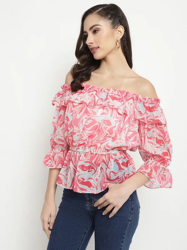 Mettle Abstract Printed Off-Shoulder Top