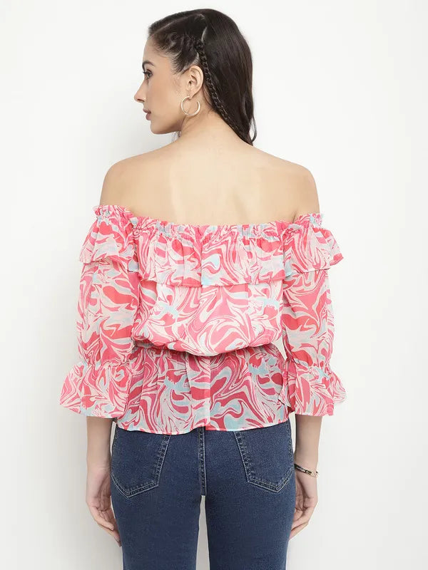 Mettle Abstract Printed Off-Shoulder Top