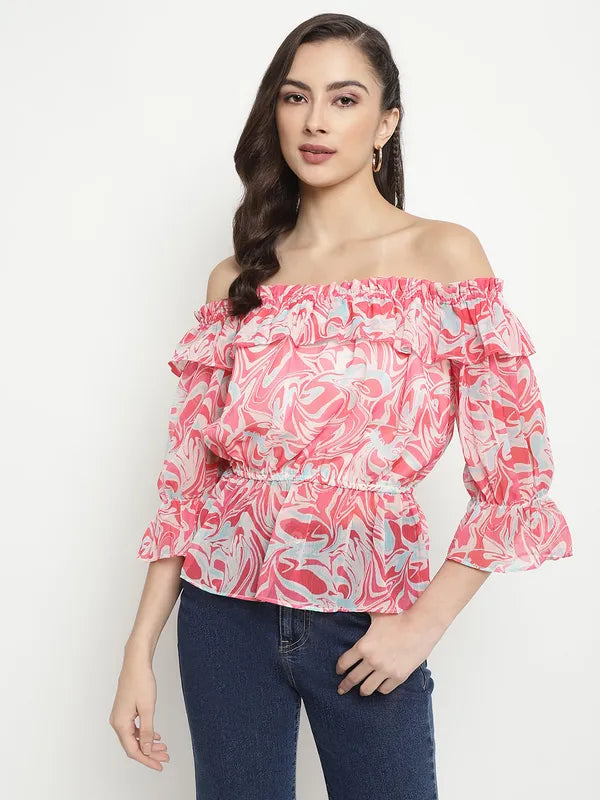 Mettle Abstract Printed Off-Shoulder Top