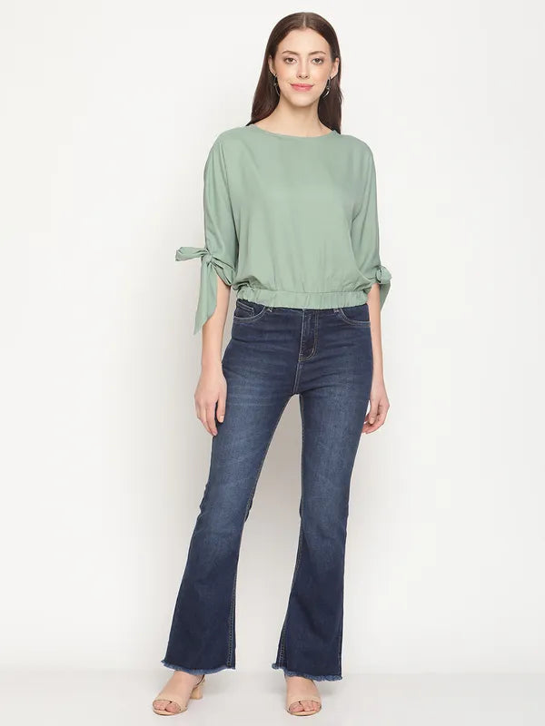 Mettle Women Olive Green Blouson Crop Top