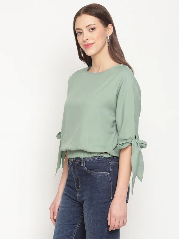 Mettle Women Olive Green Blouson Crop Top